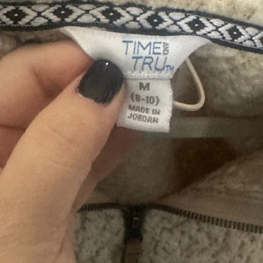 Time and Tru Teddy Half Zip Pullover Beige Oatmeal Cream Sherpa Medium Winter - Picture 3 of 3